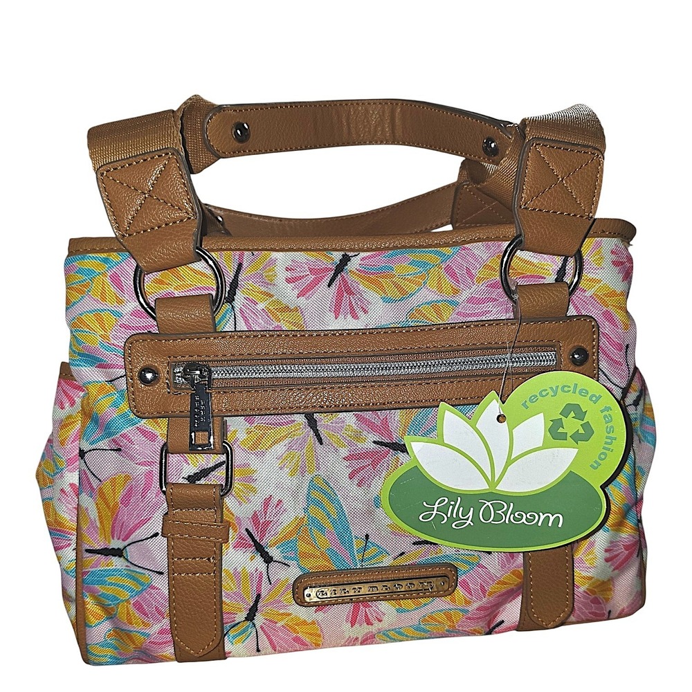 Lily Bloom Landon Satchel Stain Glass Butterfly Recycled Fabric Bag NWT
